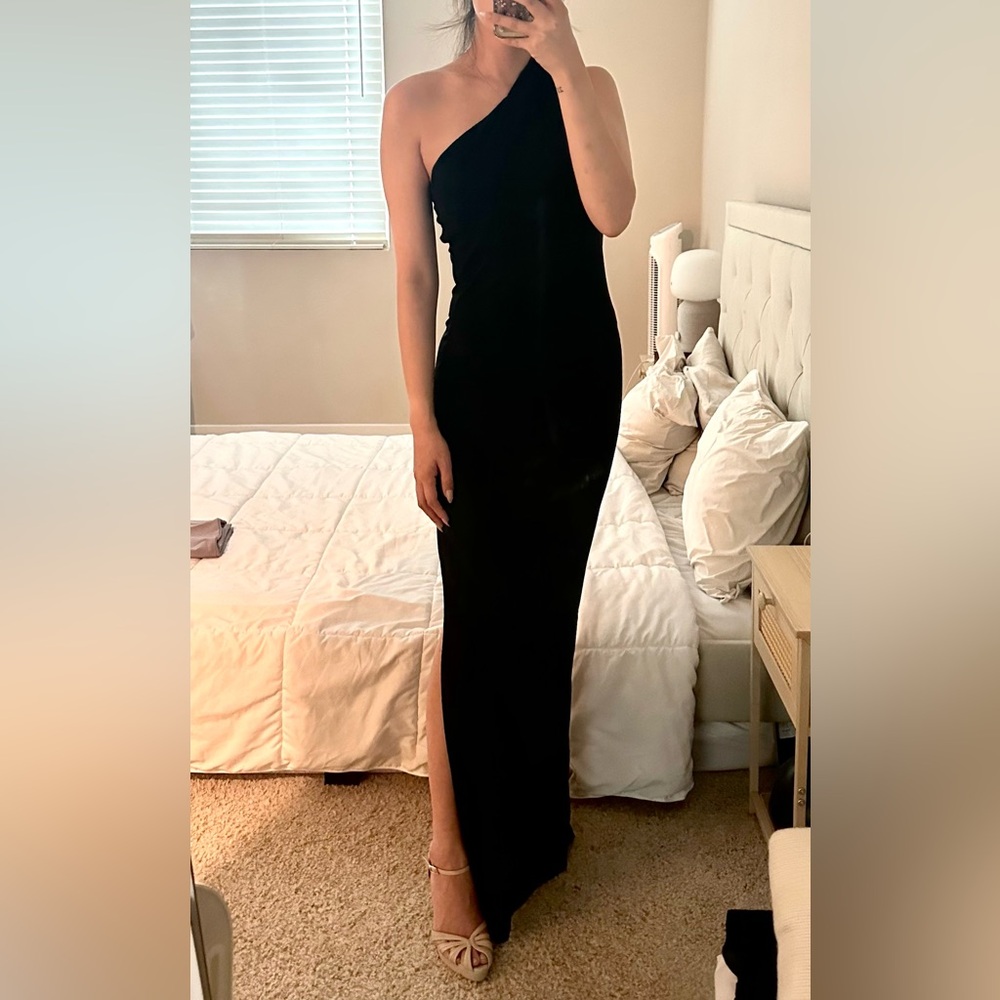 Forever 21 One-Shoulder Slinky Black Dress with Slit